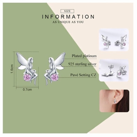 925 Sterling Silver Flower Fairy Pink CZ Stud Earrings for Women - Picture 5 of 6